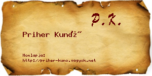 Priher Kunó névjegykártya